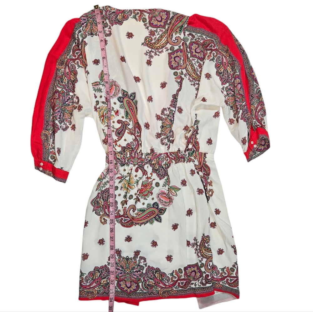 Zara Pink Paisley Floral Print Wrap Mini Dress Sz M Tie Waist Feminine Flirty - Picture 15 of 16